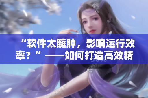 “软件太臃肿，影响运行效率？”——如何打造高效精简的软件