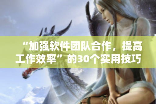 “加强软件团队合作，提高工作效率”的30个实用技巧视频直播