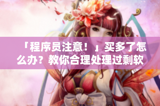 「程序员注意！」买多了怎么办？教你合理处理过剩软件资源的方法